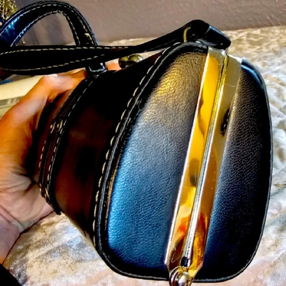 PURSE: Black & Silver Cylindrical Clutch, Vintage. EUC